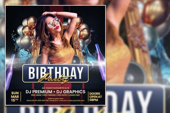 Birthday Party Social Media Post: Editable PSD Template